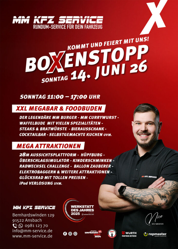 Boxenstopp am Sonntag, 14. Juni 2026 von 11:00 – 17:00 Uhr