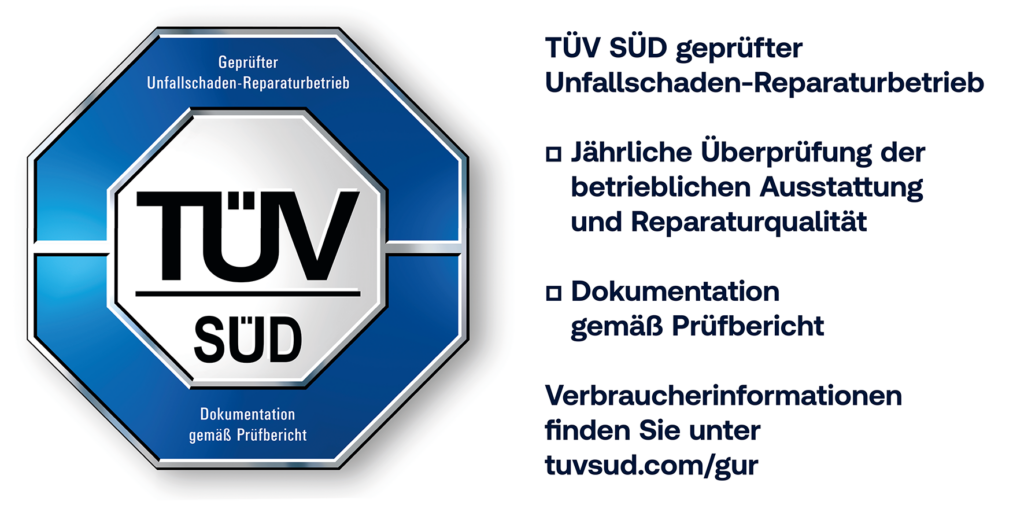Siegel TÜV Süd geprüfter Unfallschaden-Reparaturbetrieb